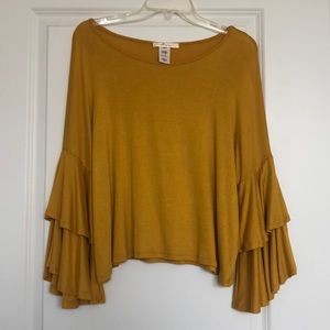 MUSTARD YELLOW TOP WITH FLARE SLEEVES